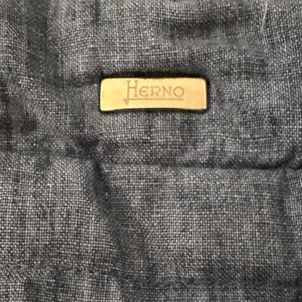 Herno Puffer Jacket Medium Blue Linen Blend Coat Quiet Luxury Italian Designer - Picture 11 of 15